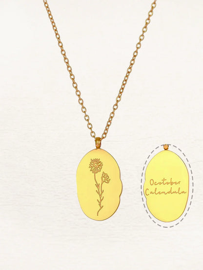 Gouden Ovale Geboorte Bloem Ketting | Lyra