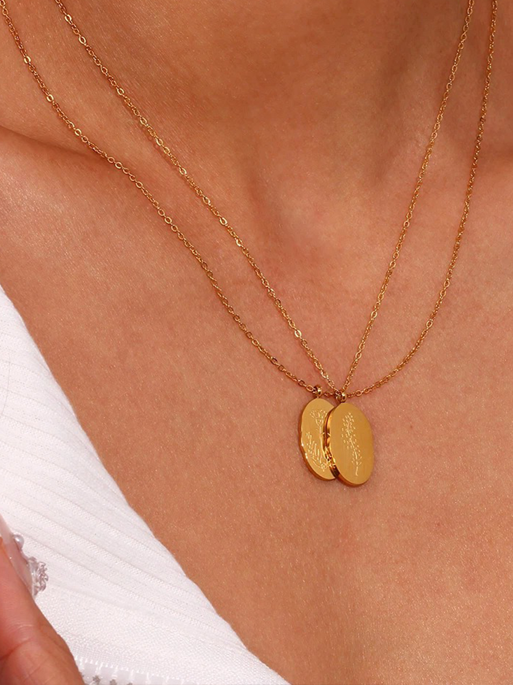 Gouden Ovale Geboorte Bloem Ketting | Lyra