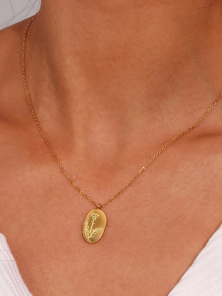 Gouden Ovale Geboorte Bloem Ketting | Lyra