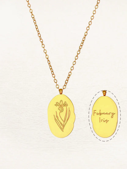 Gouden Ovale Geboorte Bloem Ketting | Lyra