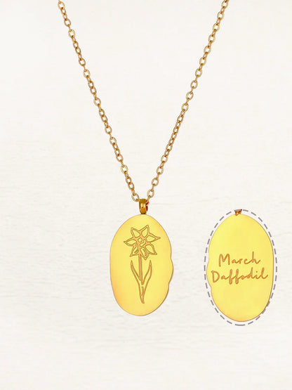 Gouden Ovale Geboorte Bloem Ketting | Lyra