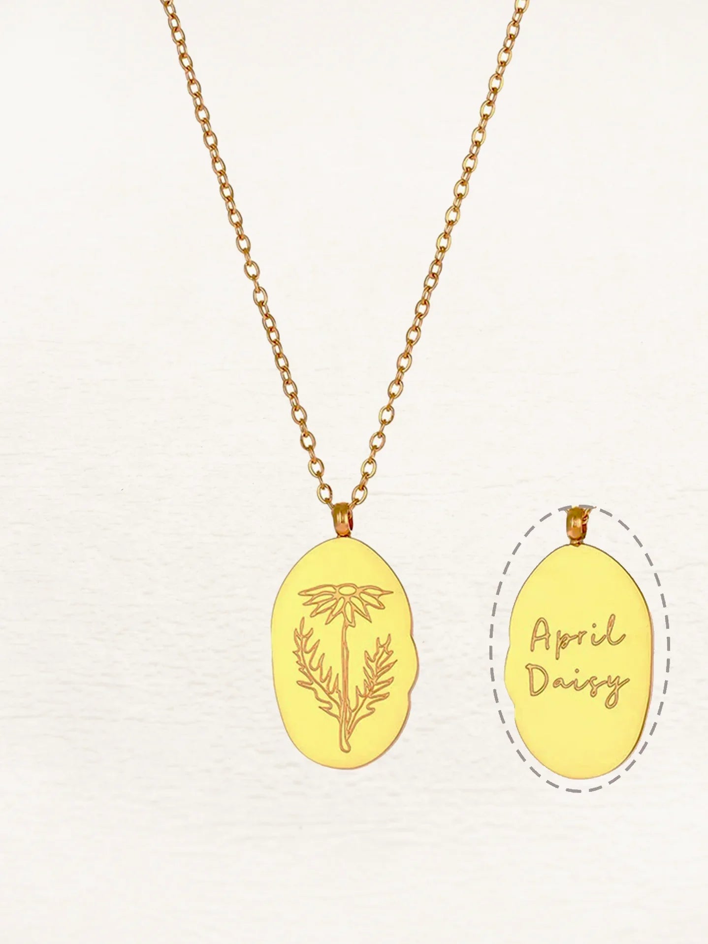 Gouden Ovale Geboorte Bloem Ketting | Lyra