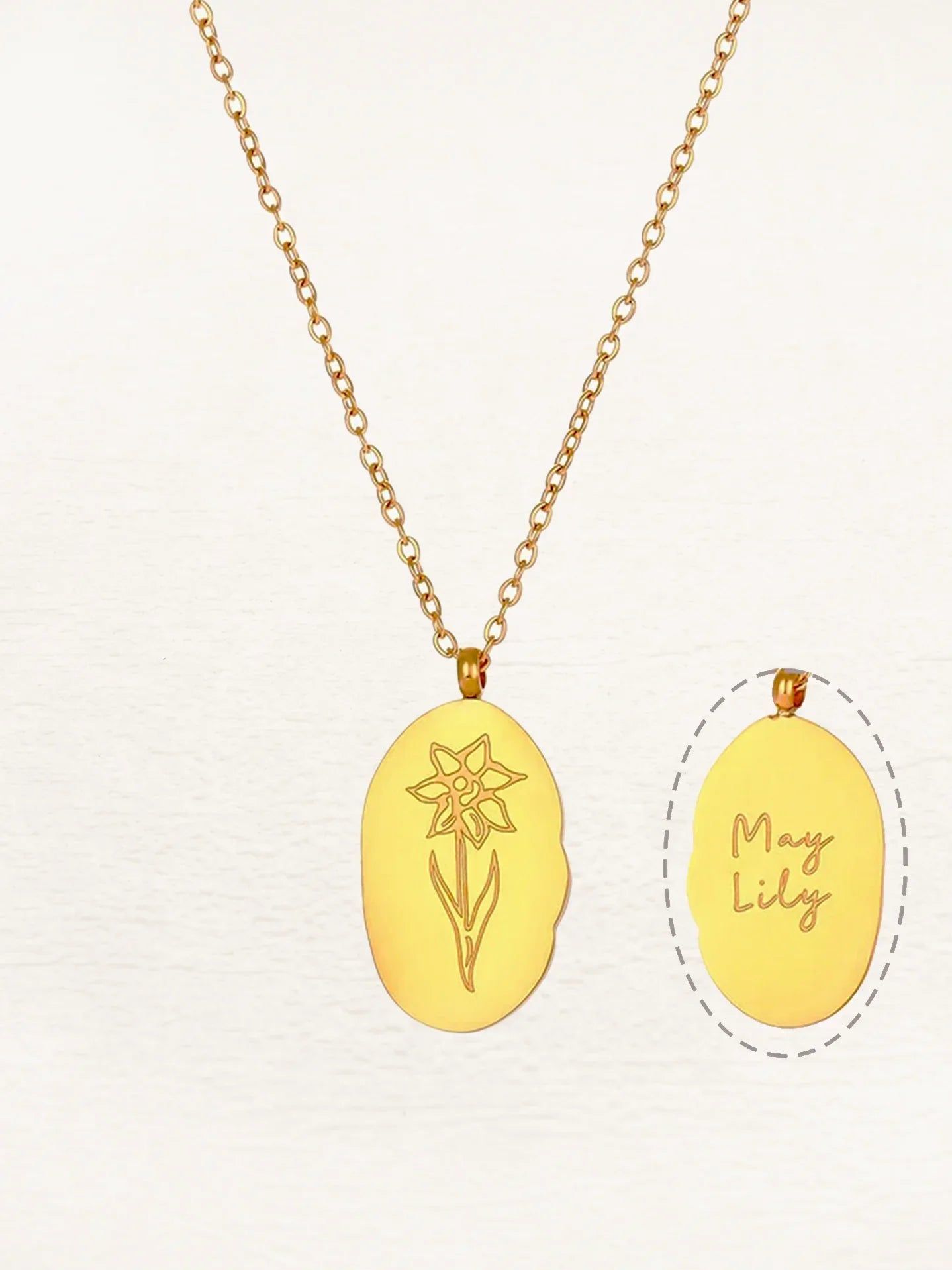 Gouden Ovale Geboorte Bloem Ketting | Lyra