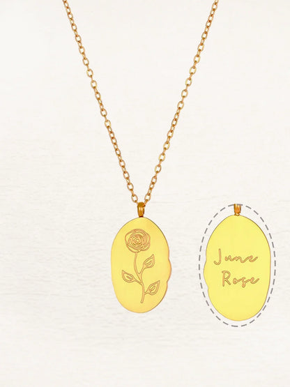 Gouden Ovale Geboorte Bloem Ketting | Lyra