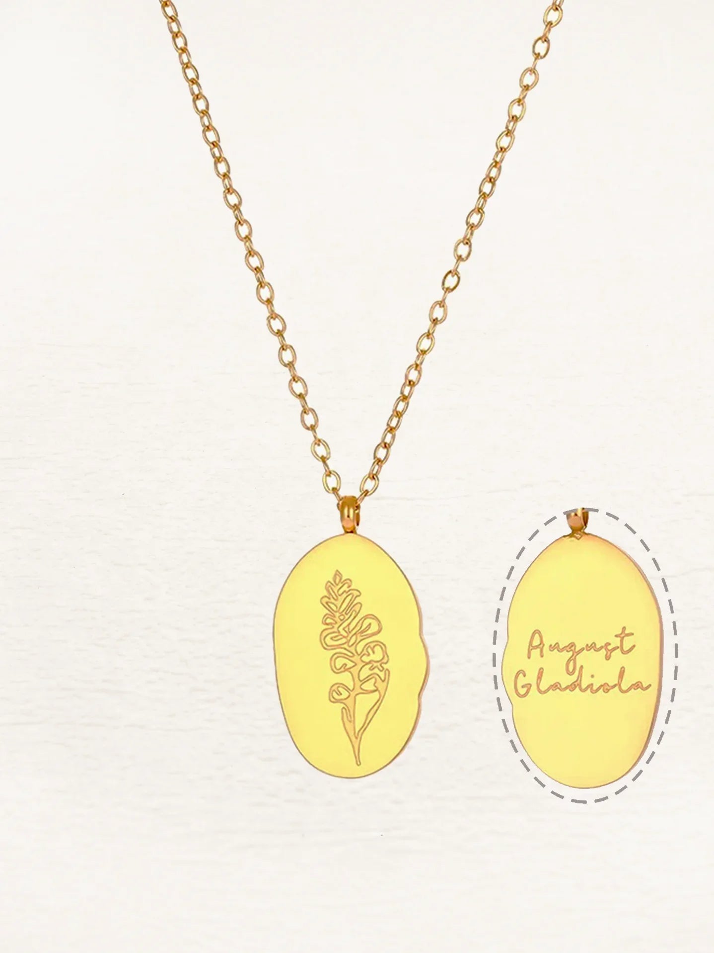 Gouden Ovale Geboorte Bloem Ketting | Lyra