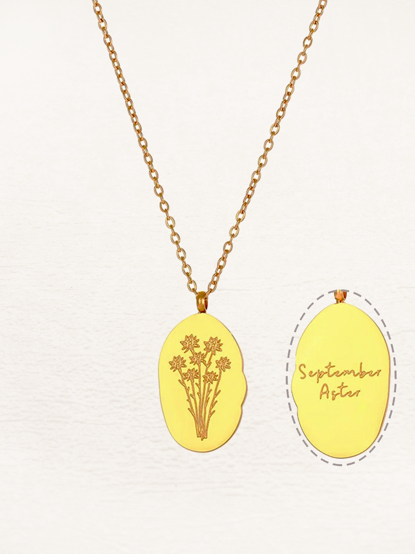 Gouden Ovale Geboorte Bloem Ketting | Lyra