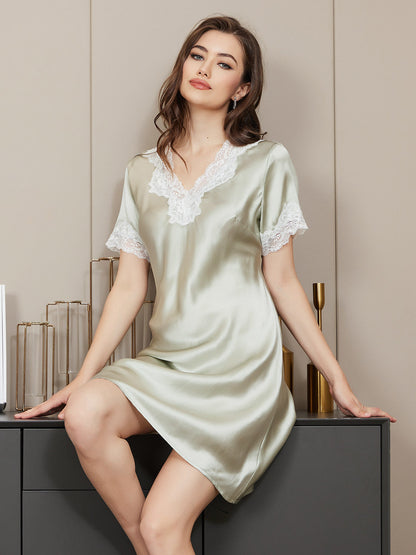 Pure Silk Casual Lace Trimmed Nightgown