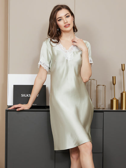 Pure Silk Casual Lace Trimmed Nightgown