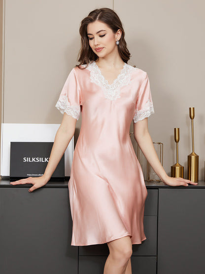 Pure Silk Casual Lace Trimmed Nightgown