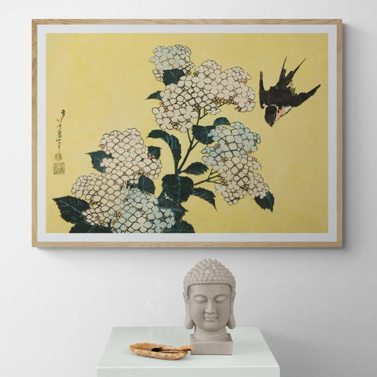 Hydrangea and Swallow by Katsushika Hokusai