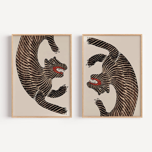 2x Japanese Tiger Art Prints