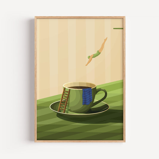 Diving Vrouw Art Print