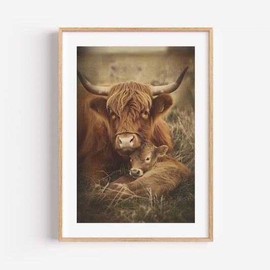 Mama & Baby Highland Art Print