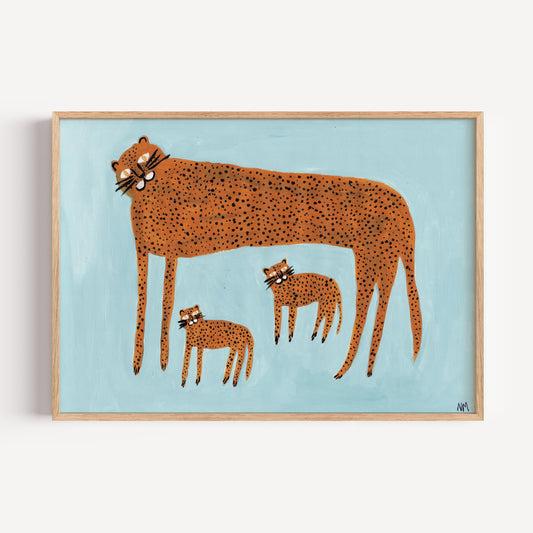 Leopard & Babies On Blauw by Nancy McKie