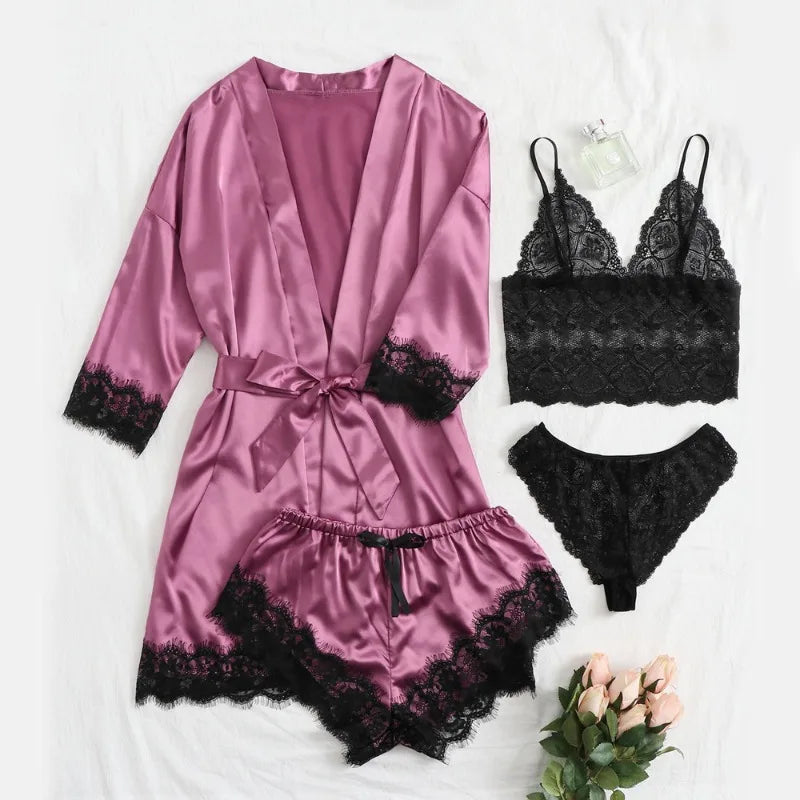 Evelina | 4-Piece Women's Pajama Set with Lace