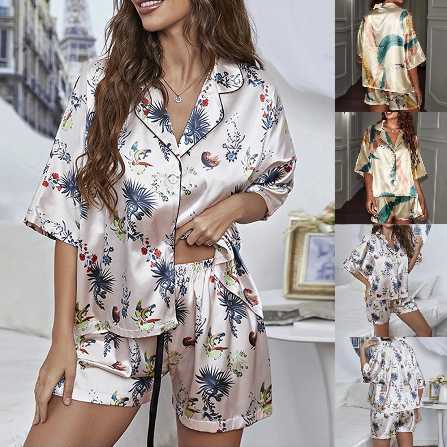 Zijden Satijnen Pyjama Set met Bloemenprint | Fleur