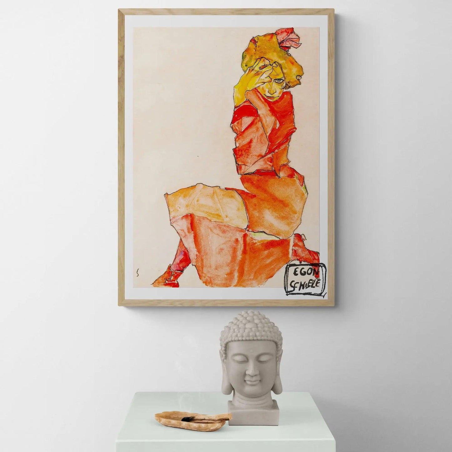 Vrouw In Red Dress by Egon Schiele