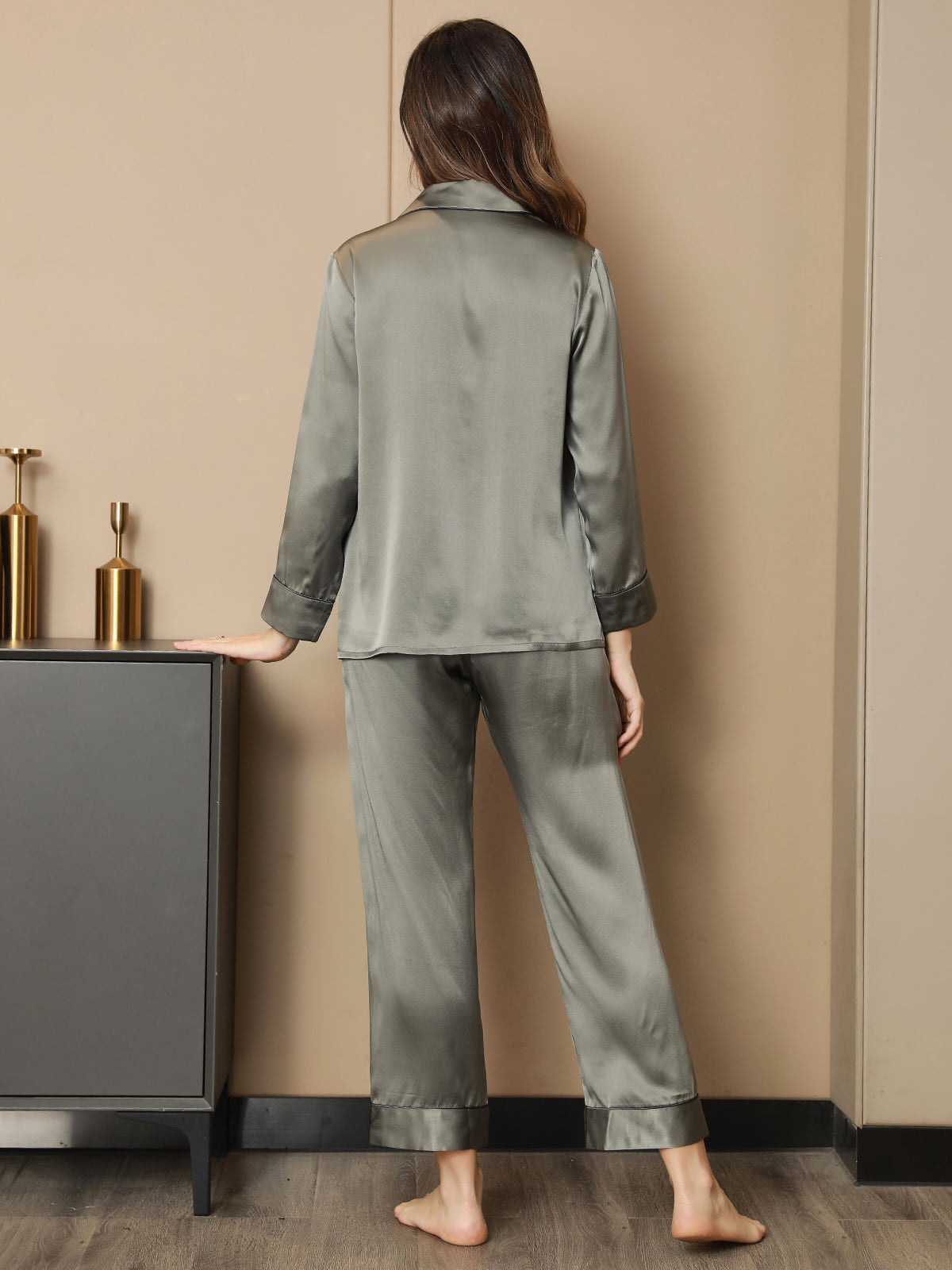 Pure Silk Binding Trim Classic Pajamas Set