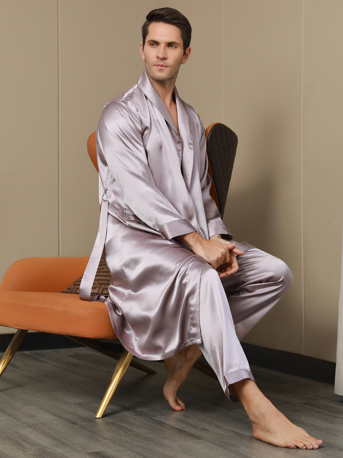 Pure Silk Lapel Collar Belted Robe (Without Pants)