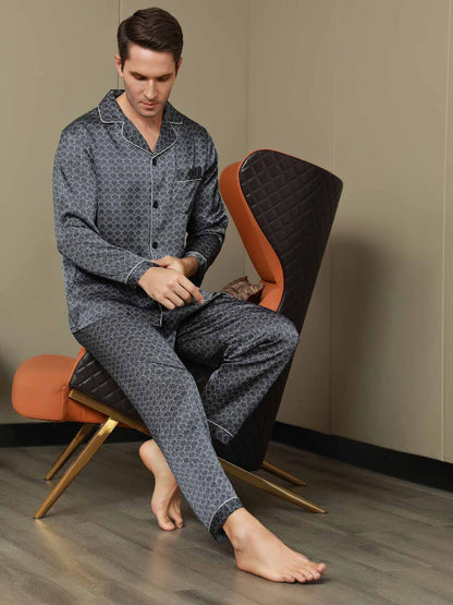 Luxurious Silk Men‘s Printed Pajama Set