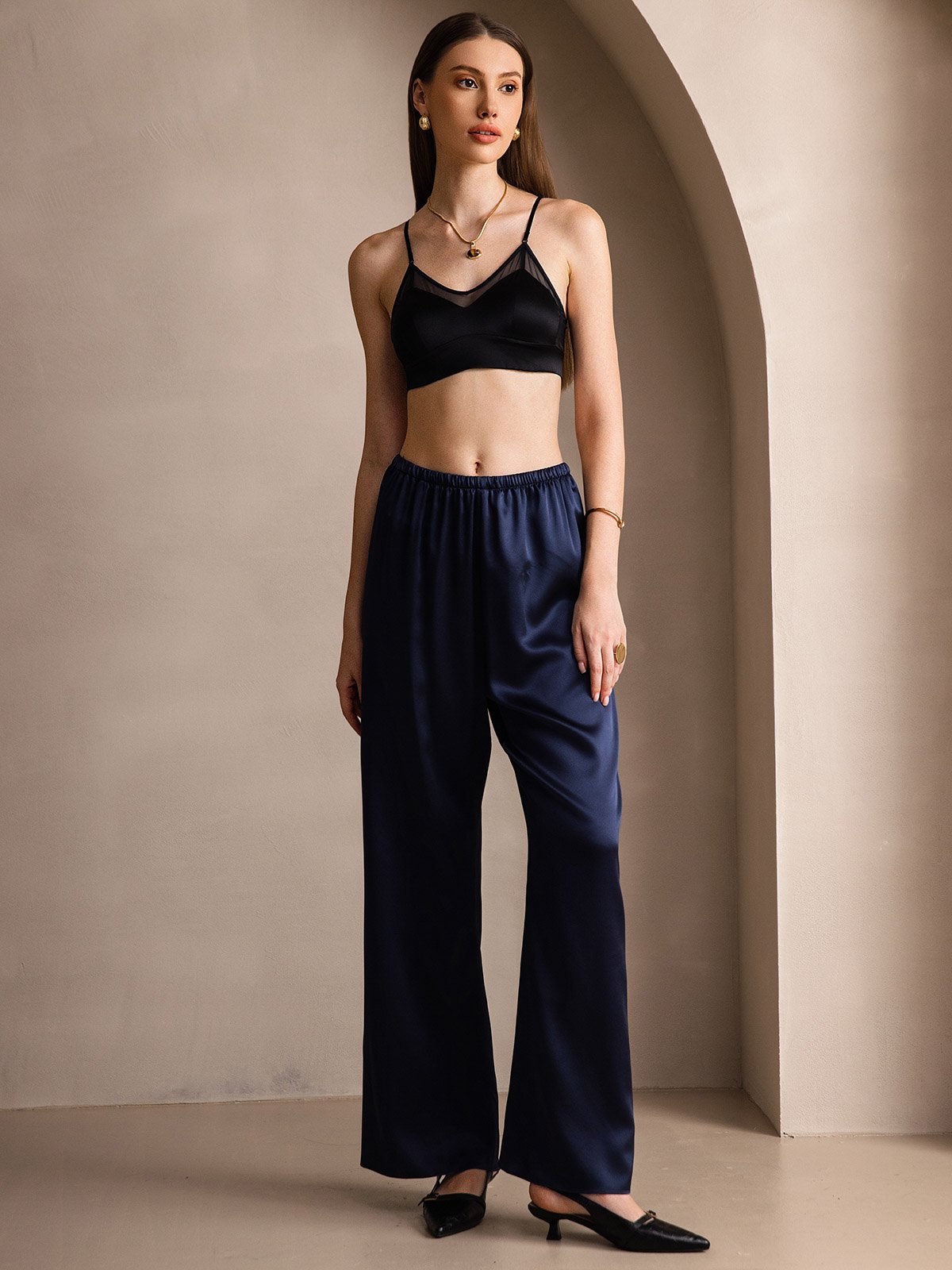 19Momme Fashionable High-Waisted Wide-Leg Pants