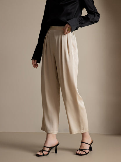 22Momme Timeless Pleated Wide-Leg Silk Long Pants