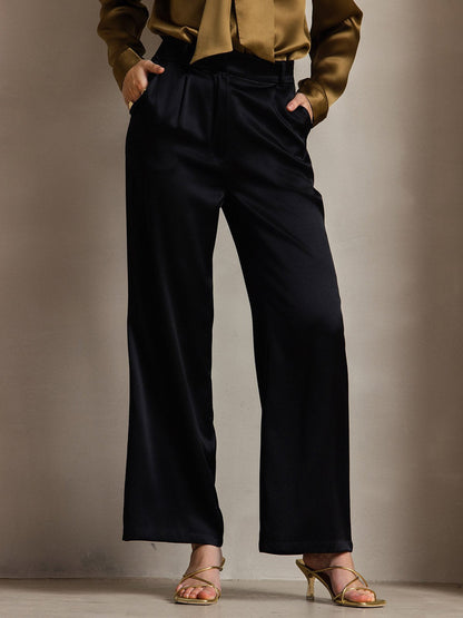 19Momme Fashionable Classic Silk Suit Wide-Leg Pants