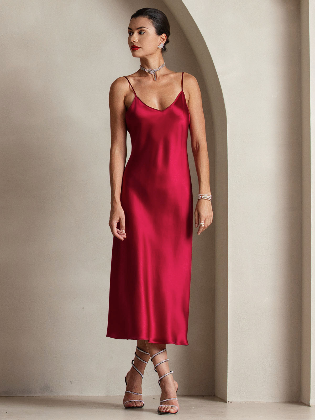 Spaghetti Strap Long Silk Dress