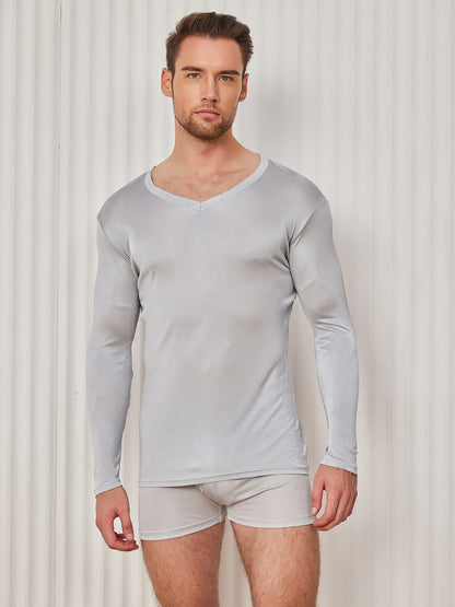 Mens Long Sleeve Silk Knitted Tee