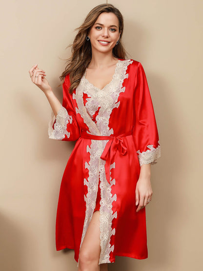 Pure Silk Lace Nightgown & Robe Set