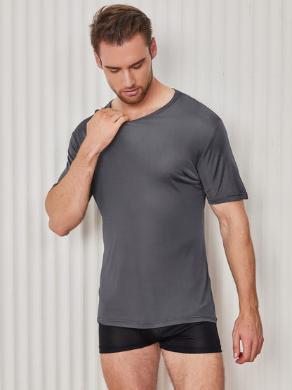 Mens Crew Neck Silk Knitted T Shirt