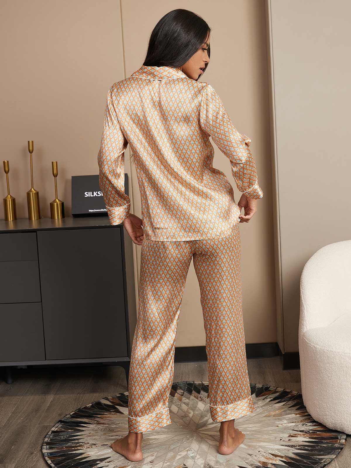 Pure Silk Geometric Pattern Women's Pajamas