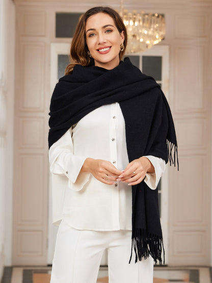 Pure Wool Scarf Shawl w/ Fringed Decoration 200x70cm/79