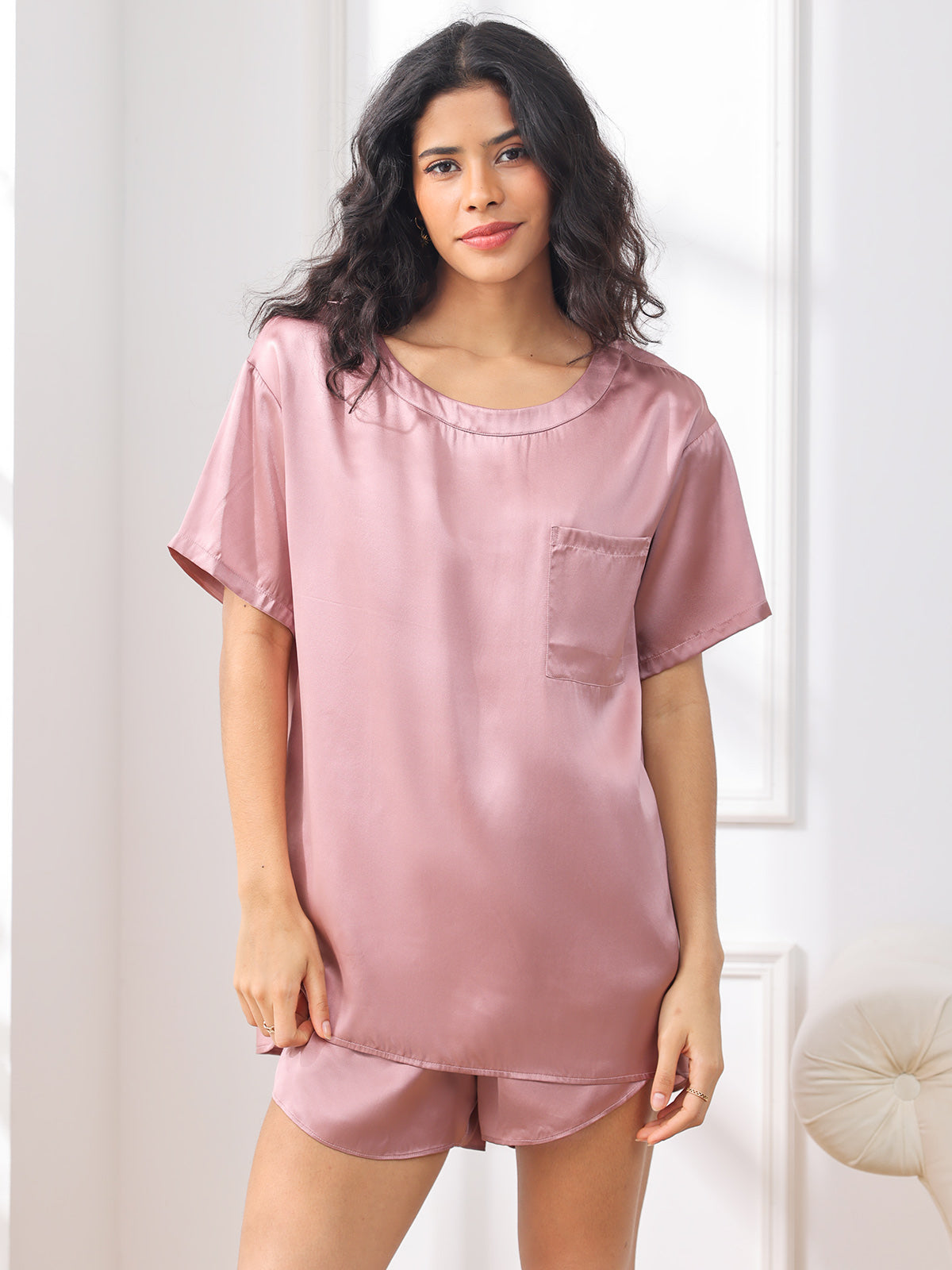 Pure Silk Solid Color Womens Pajamas