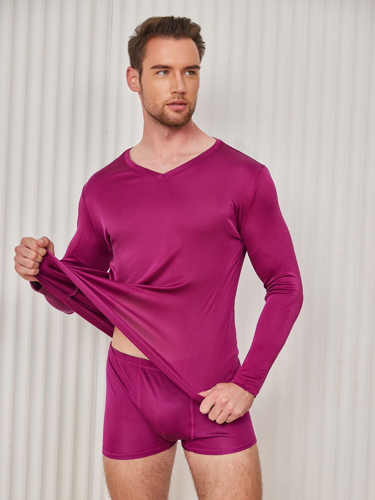 Mens Long Sleeve Silk Knitted Tee