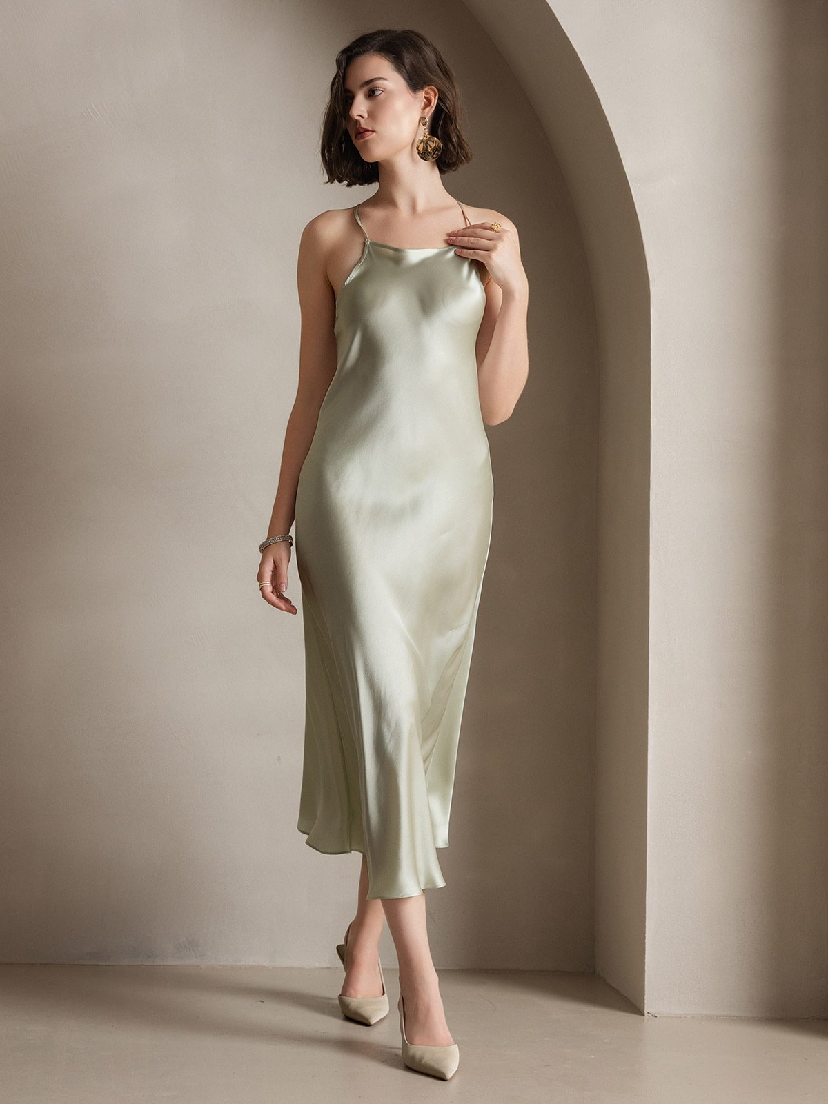 19Momme Silk Elegant Off-Shoulder Dress