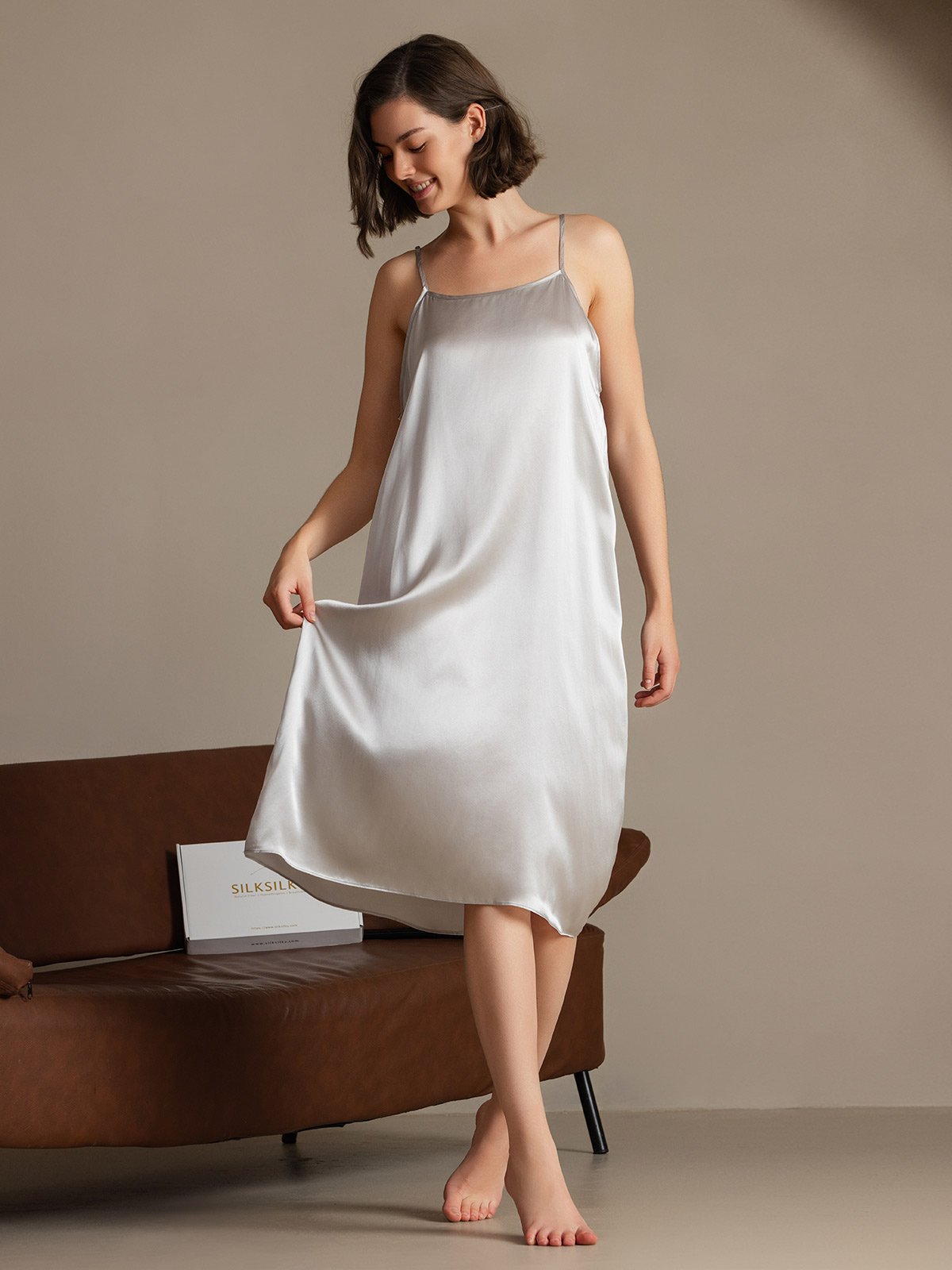 19Momme Silk Solid Color Spaghetti Strap Dress