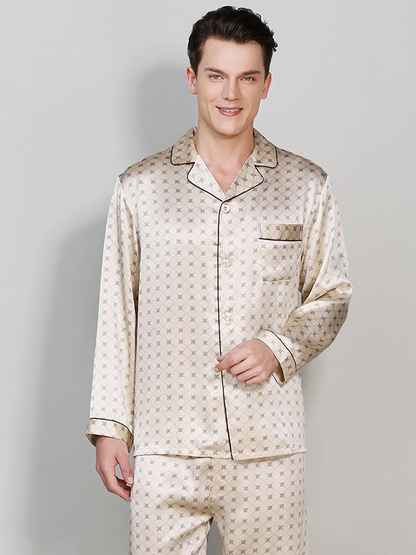 Printed Lapel Men‘s Pure Silk Pajamas