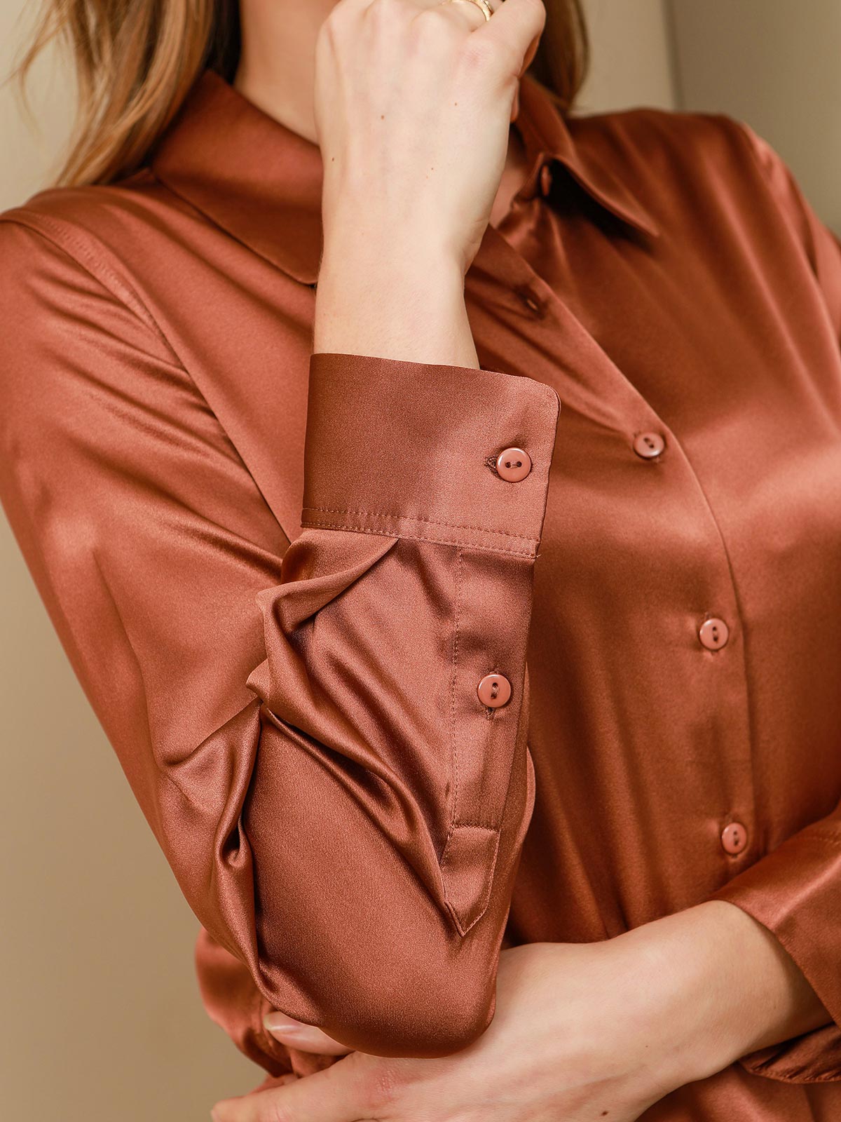 Silk Basic Military Lapel Shirt