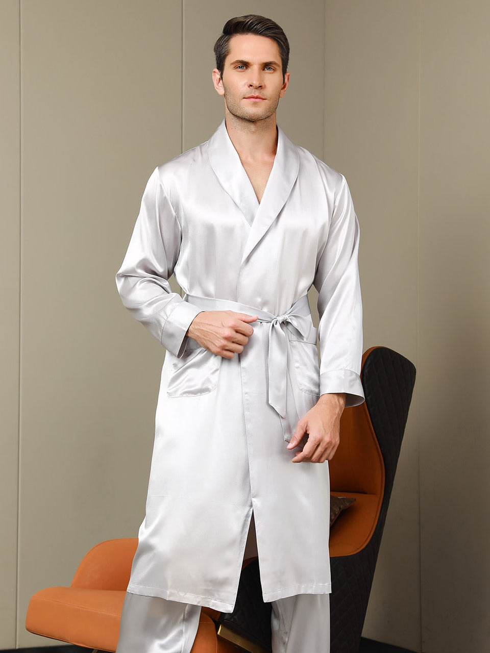 Pure Silk Lapel Collar Belted Robe (Without Pants)