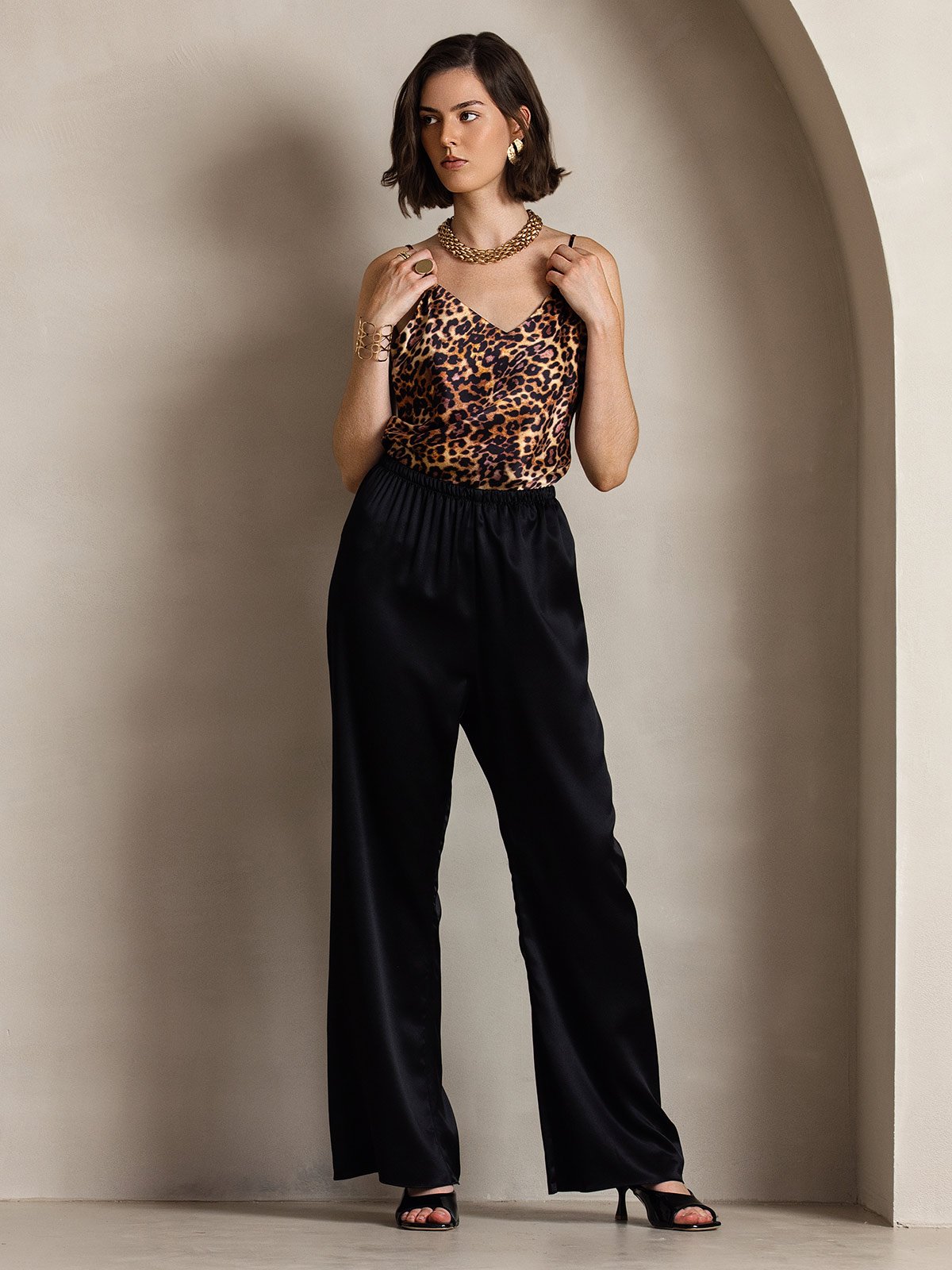 19Momme Fashionable High-Waisted Wide-Leg Pants