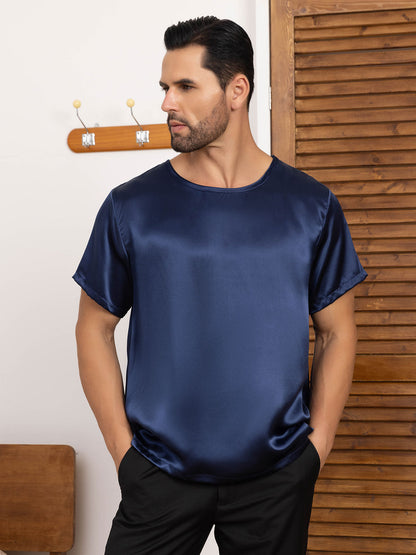 Pure Silk Short-Sleeved Round Neck Mens Tee