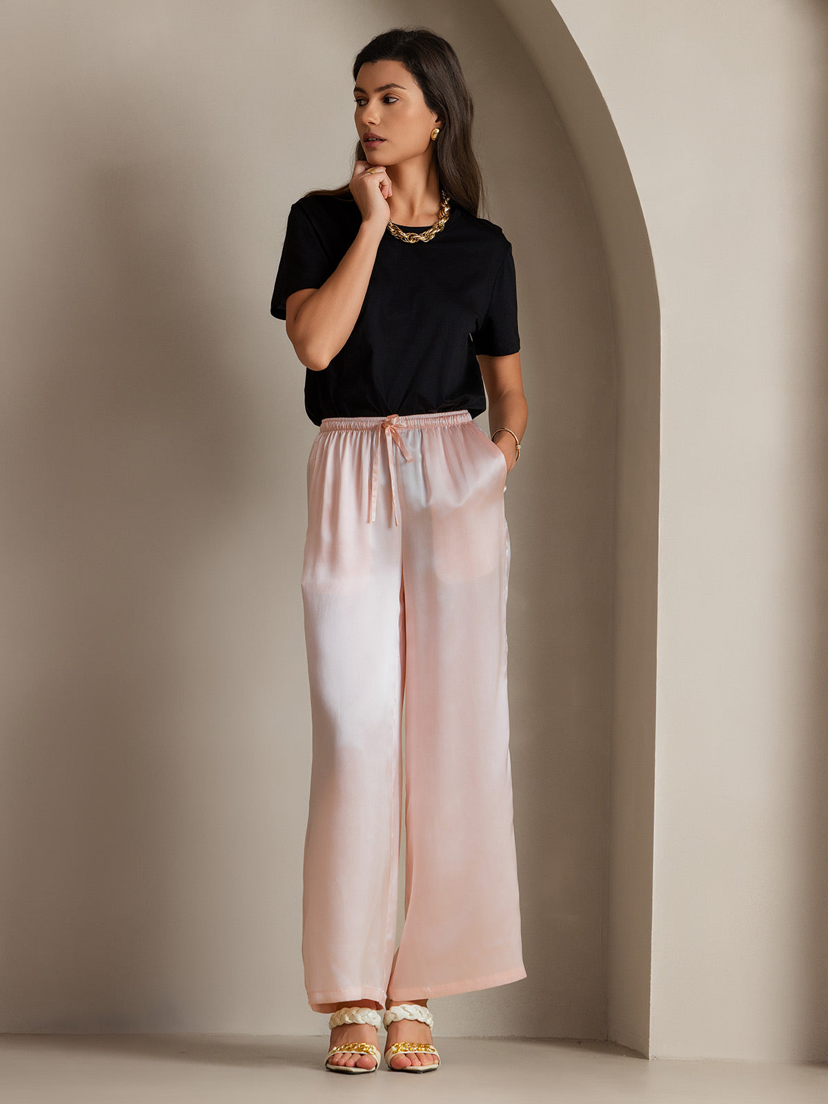 Pure Silk Solid Color Casual Women’s Pants