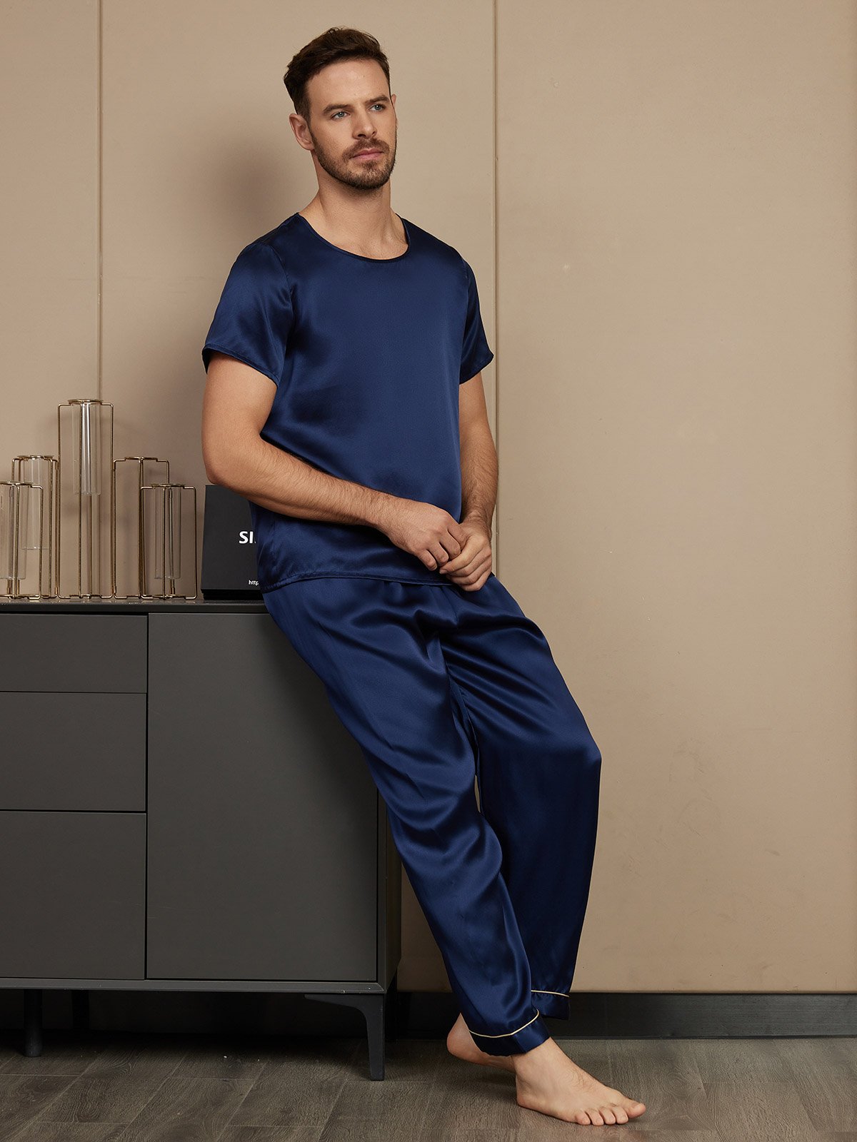 Pure Silk Short Sleeve Classic Men's Pajamas