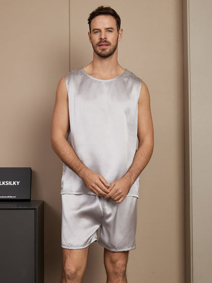 Pure Silk Sleeveless Men's Pajamas Set