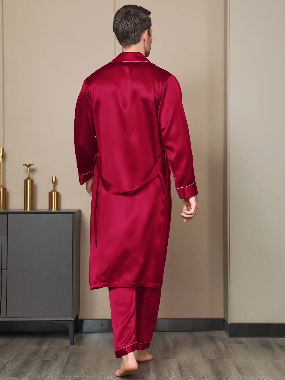 Pure Silk Lapel Collar Belted Robe (Without Pants)