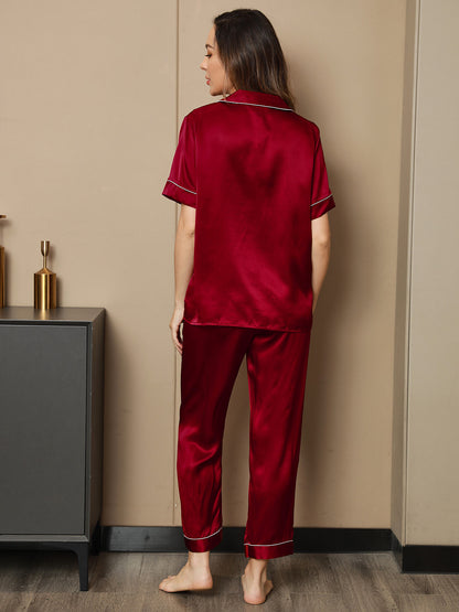 Piping Trim Pure Silk Pajamas Set