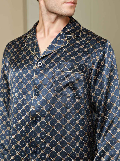 Printed Lapel Men‘s Pure Silk Pajamas