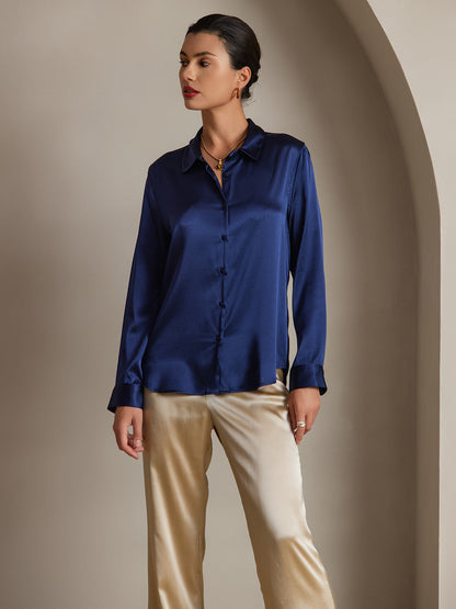 19Momme Silk Solid Color Basic Lapel Shirt