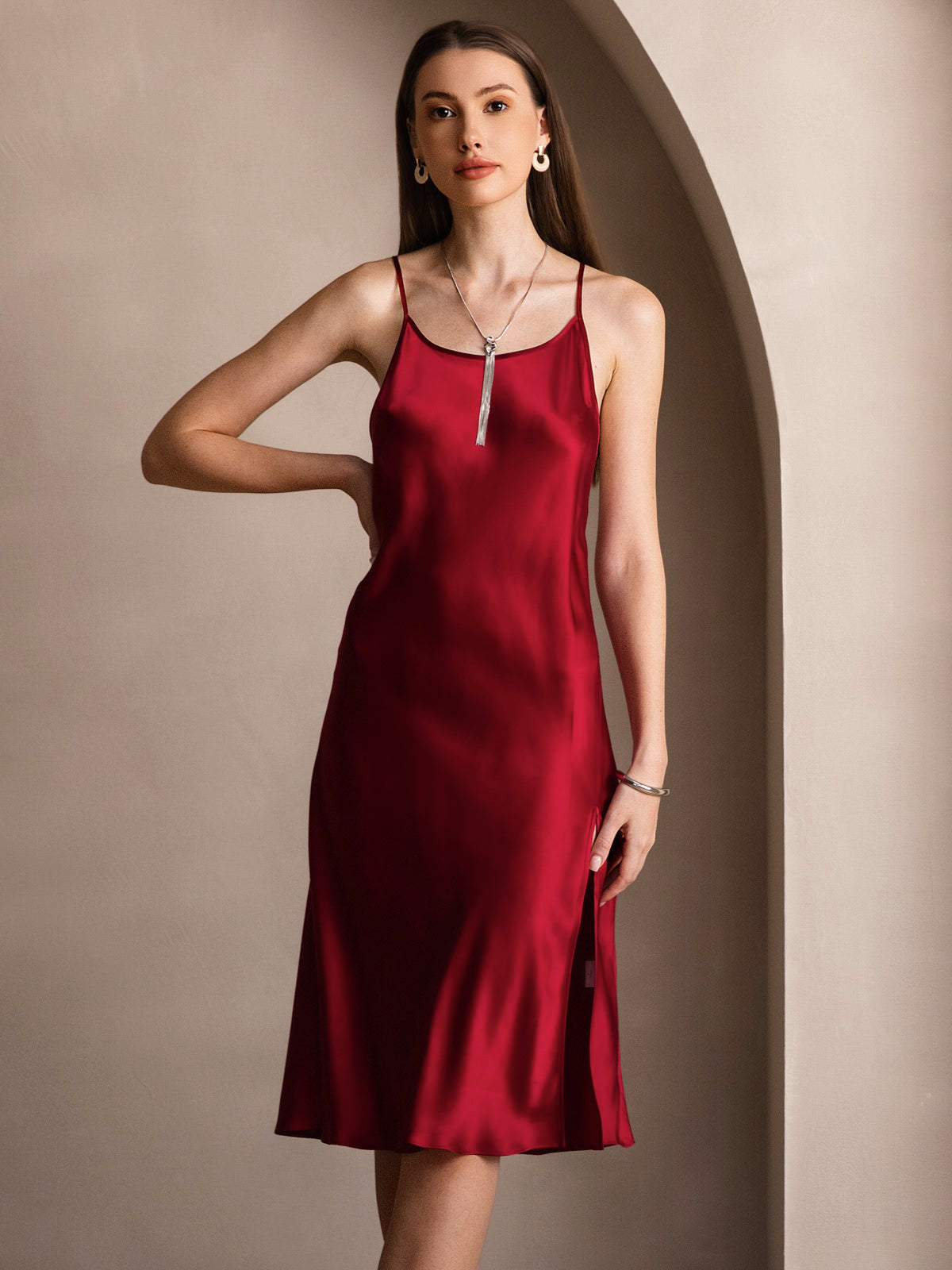 Pure Silk Sexy Criss Cross Backless Long Slip Dress